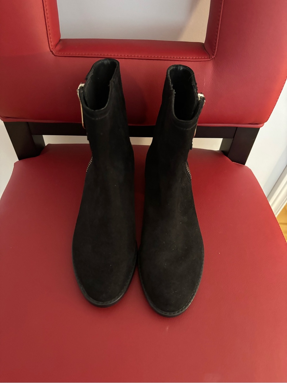 Stuart Weitzman Black Suede Side-Zip Ankle Booties